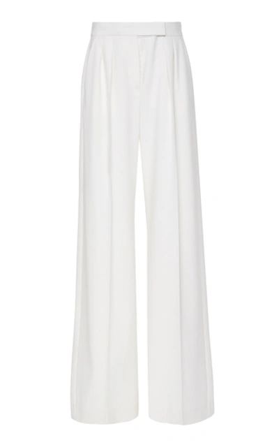 Shop Max Mara Villar Fringed Wool Wide-leg Pants In White