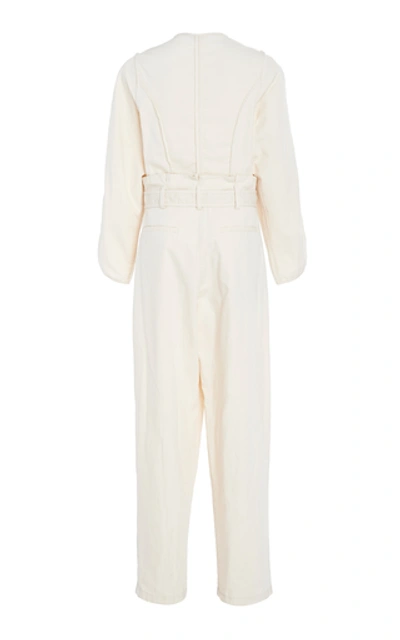 Shop Sea Utilitarian Belted Cotton-blend Straight-leg Jumpsuit In White