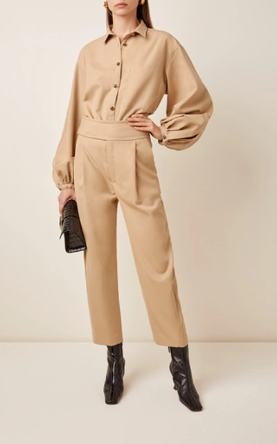 Shop Totême Lombardy Cropped Stretch-twill Pants In Neutral