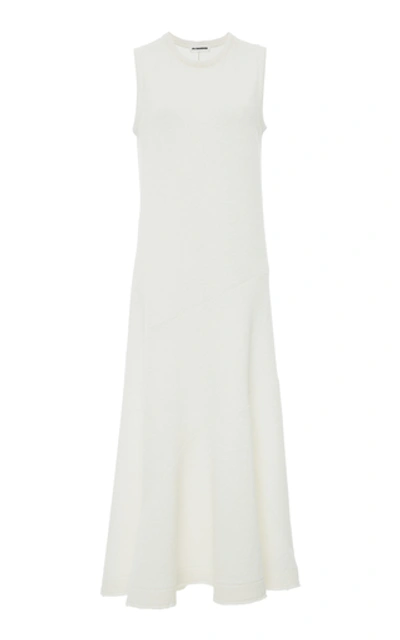 Shop Jil Sander Linen-blend Ribbed-knit Midi Dress In White