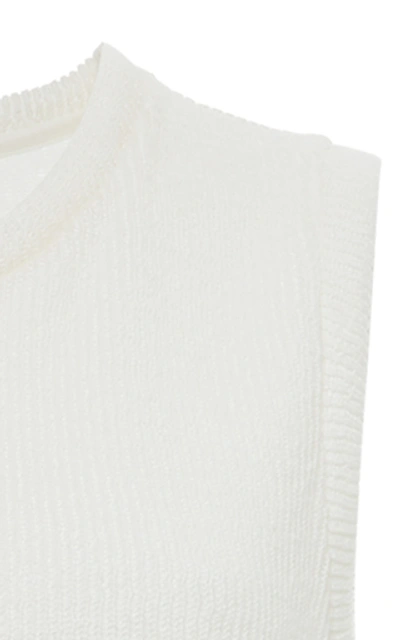 Shop Jil Sander Linen-blend Ribbed-knit Midi Dress In White