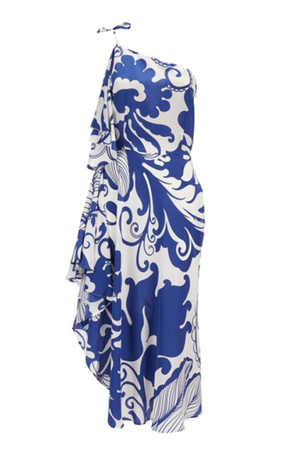 Shop La Doublej Cassandra One-shoulder Silk Dress In Blue