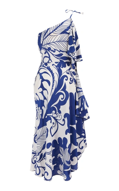 Shop La Doublej Cassandra One-shoulder Silk Dress In Blue