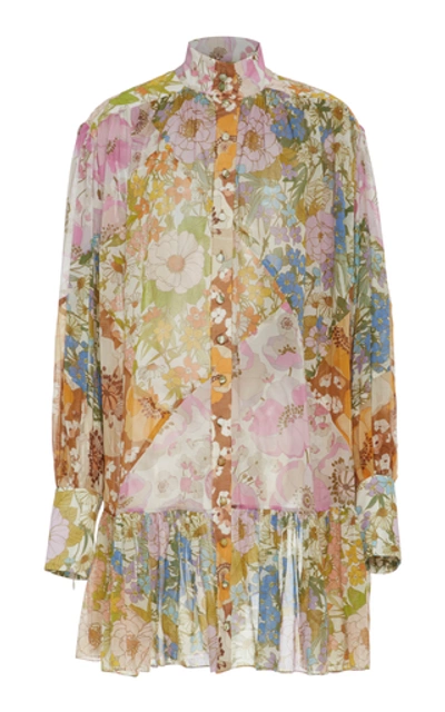 Shop Zimmermann Floral-print Silk-chiffon Mini Dress In Multi