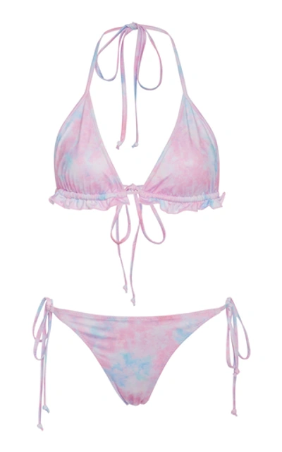Shop Loveshackfancy Riviera Floral-print Bikini Set In Purple