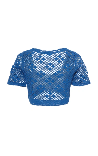 Shop Akoia Swim Lilou Crocheted Cotton Top In Blue