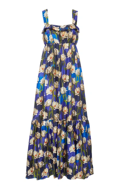 Shop Borgo De Nor Amina Floral-print Silk-twill Maxi Dress