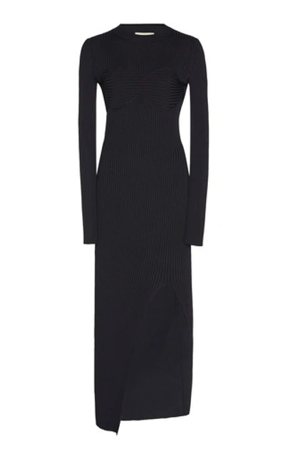 Shop Khaite Evlynne Ribbed-knit Cotton Dress In Black