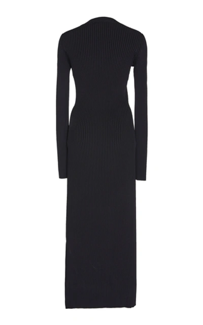 Shop Khaite Evlynne Ribbed-knit Cotton Dress In Black