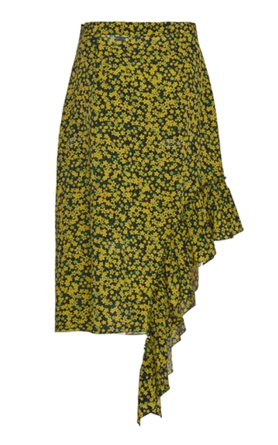 Shop Rokh Patterned Georgette Midi Skirt In Yellow
