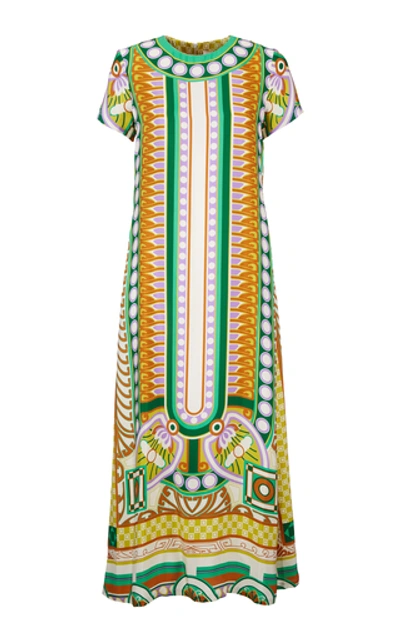 Shop La Doublej Printed Sateen Swing Dress In Green