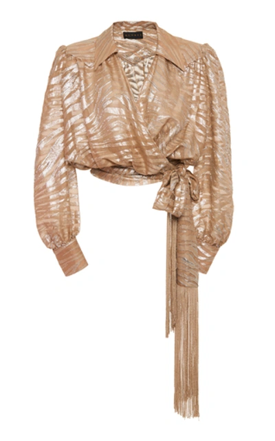 Shop Dundas Metallic Tiger-embellished Silk-blend Blouse