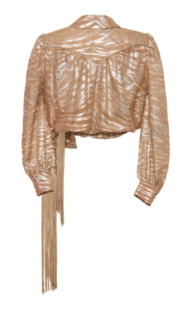 Shop Dundas Metallic Tiger-embellished Silk-blend Blouse