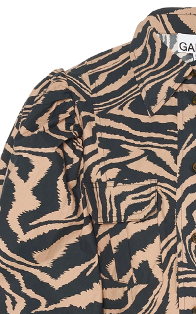 Shop Ganni Zebra-print Poplin Mini Dress In Animal