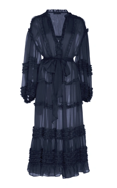 Shop Ulla Johnson Althea Ruffled Silk-chiffon Midi Dress In Navy