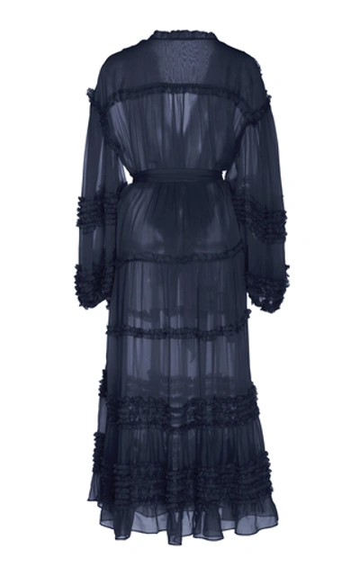 Shop Ulla Johnson Althea Ruffled Silk-chiffon Midi Dress In Navy