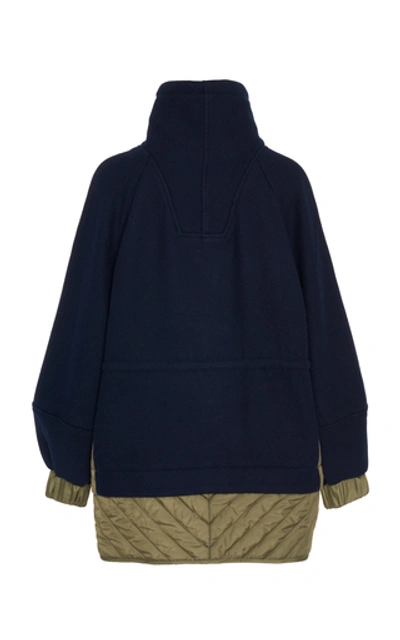 Shop Ganni Paneled Wool-blend And Quilted Shell Jacket In Navy