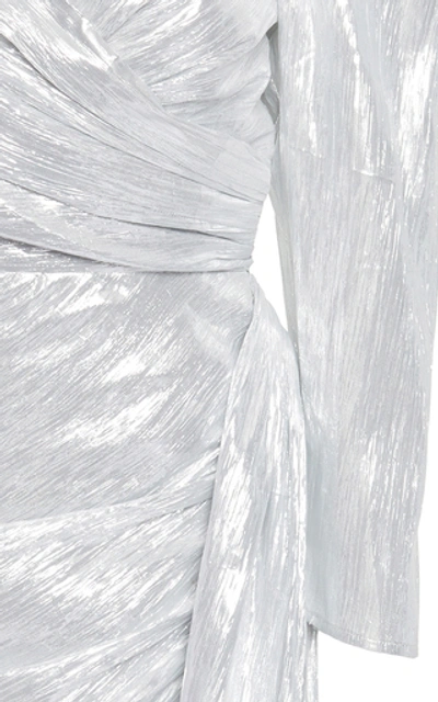 Shop Atoir Luna Asymmetric Ruched Lamé Mini Dress In Metallic