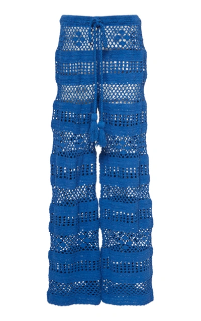 Shop Akoia Swim Lilou Crocheted Cotton Wide-leg Pants In Blue