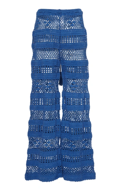 Shop Akoia Swim Lilou Crocheted Cotton Wide-leg Pants In Blue