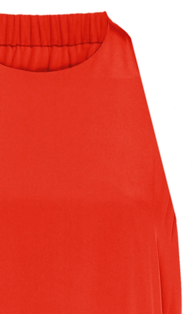 Shop Tibi Pleated Silk-chiffon Halterneck Dress In Red