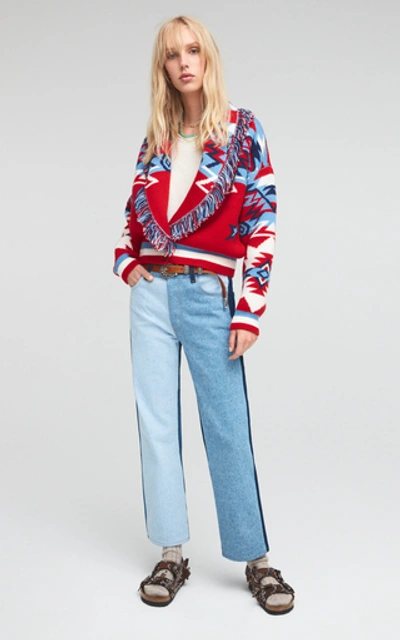 Shop Alanui Cali Star Cardigan Bomber Jacket In Multi