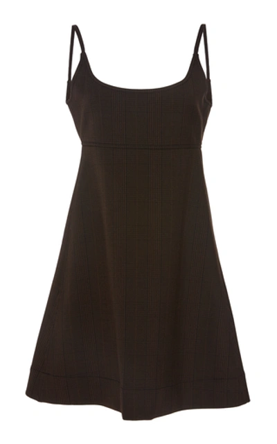 Shop Ganni Checked Stretch-knit Mini Dress In Brown
