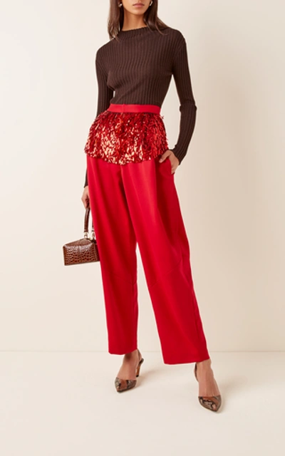 Shop Rachel Comey Divide Embellished Pleated Wool Pants In Red