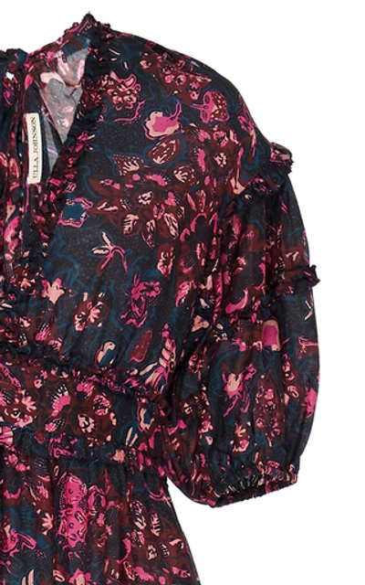 Shop Ulla Johnson Women's Amora Floral-print Cotton-blend Midi Dress In Navy