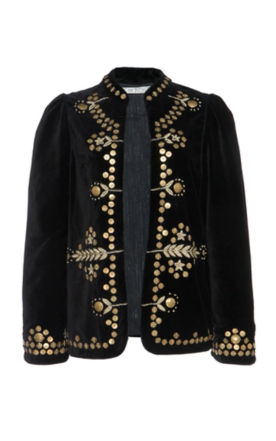 Shop Alix Of Bohemia Limited Edition Penelope Hand-embroidered Cotton Velve In Black