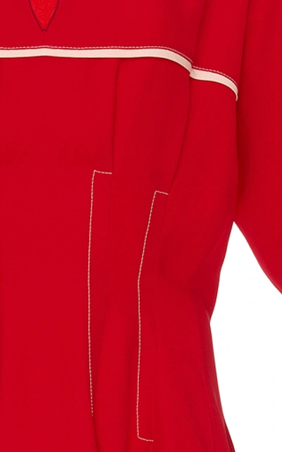 Shop Marni Short Sleeve Woven A-line Midi Dress In Red