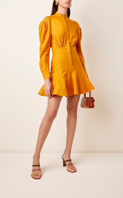 Shop Acler Lewis Cotton Mini Shirt Dress In Gold