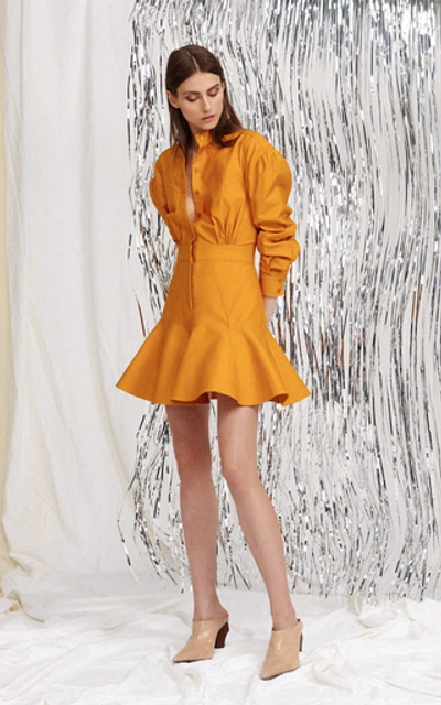 Shop Acler Lewis Cotton Mini Shirt Dress In Gold