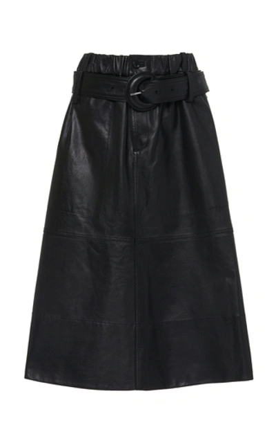 Shop Proenza Schouler White Label Belted Leather Midi Skirt In Black