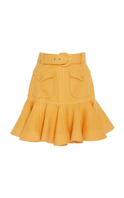 Shop Zimmermann Belted Linen Peplum Mini Skirt In Orange