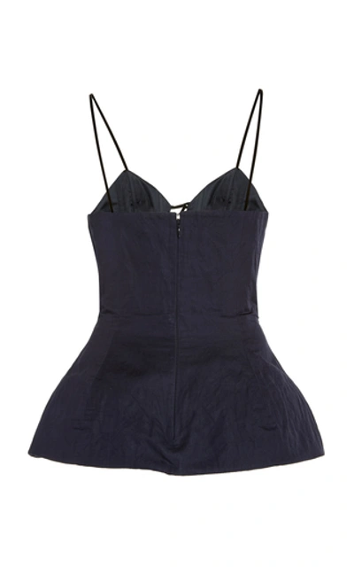 Shop Brock Collection Tie-detailed Peplum Crinkled-twill Top In Navy