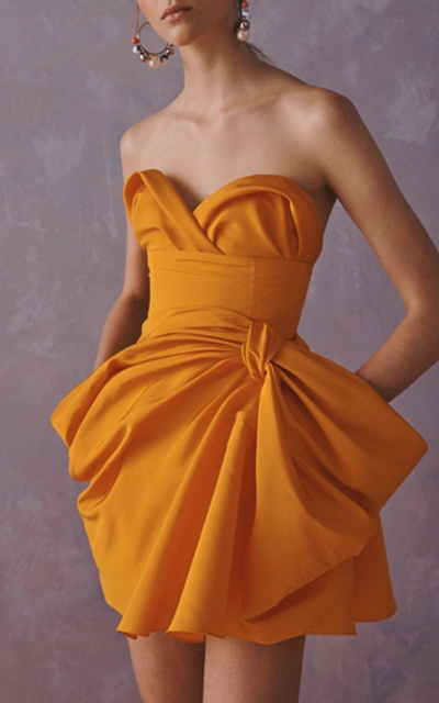 Shop Carolina Herrera Bow-embellished Silk-poplin Mini Dress In Yellow