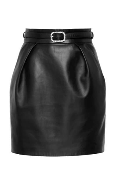 Shop Alexandre Vauthier Embellished Belted Leather Mini Skirt In Black