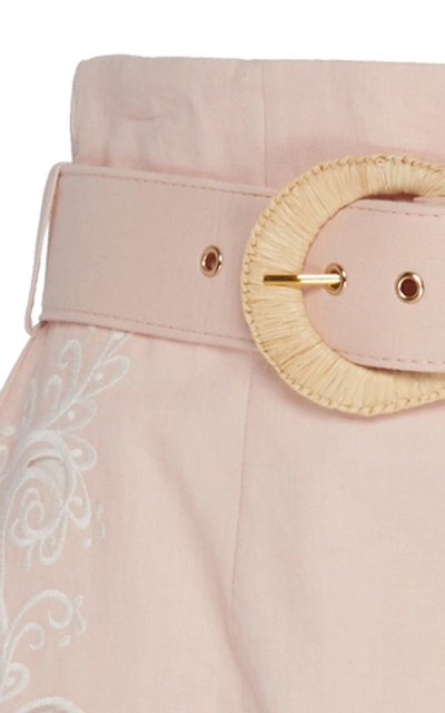 Shop Zimmermann Embroidered Broderie Anglaise Linen Shorts In Pink