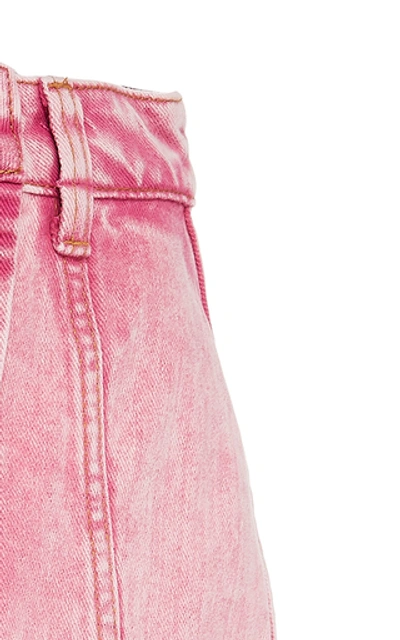 Shop Ganni Asymmetric Acid-wash Denim Mini Skirt In Pink