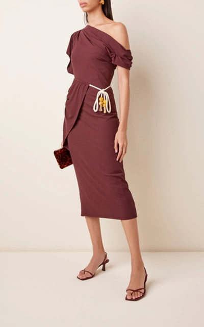 Shop Acler Karline Tassel Stretch-knit Midi Dress In Burgundy