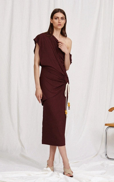 Shop Acler Karline Tassel Stretch-knit Midi Dress In Burgundy