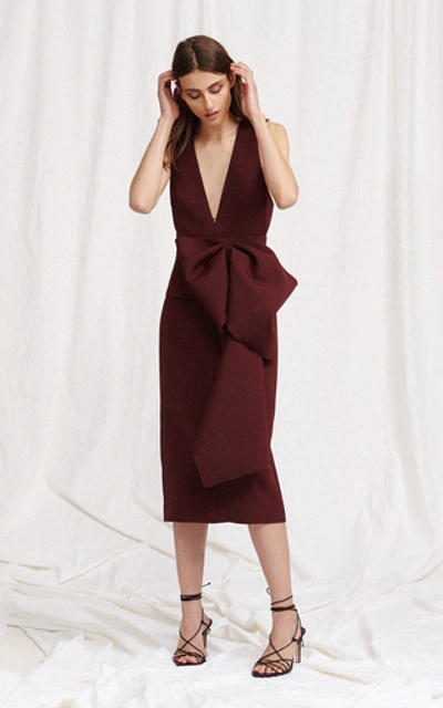 Shop Acler Mancroft V-neck Folded Stretch-crepe Dress In Burgundy