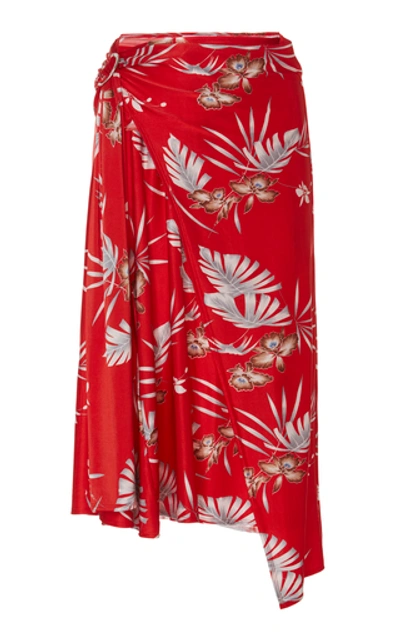 Shop Paco Rabanne Asymmetric Floral-print Stretch-jersey Midi Skirt