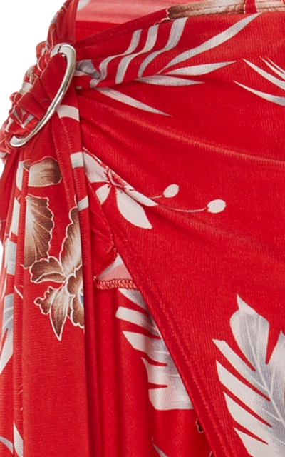 Shop Rabanne Asymmetric Floral-print Stretch-jersey Midi Skirt
