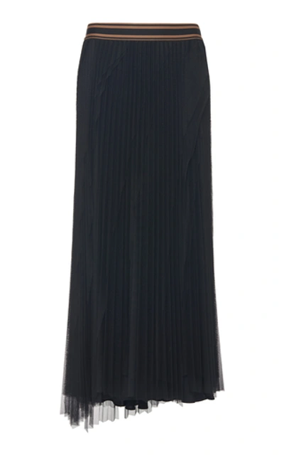Shop Brunello Cucinelli Pleated Tulle Midi Skirt In Black