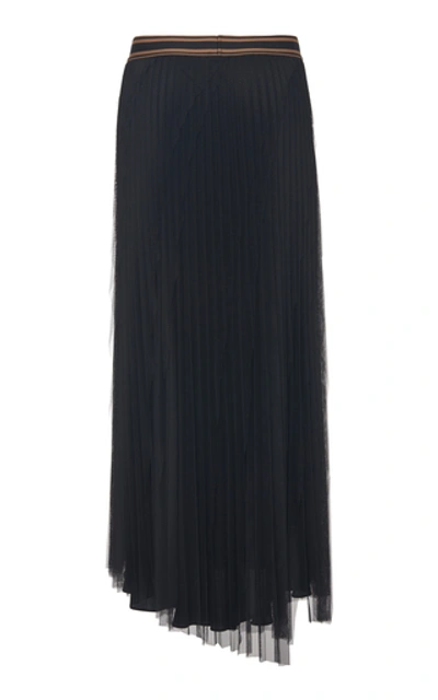 Shop Brunello Cucinelli Pleated Tulle Midi Skirt In Black