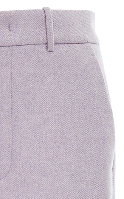 Shop Joseph Jess Herringbone Wool-blend Flared-leg Pants In Purple