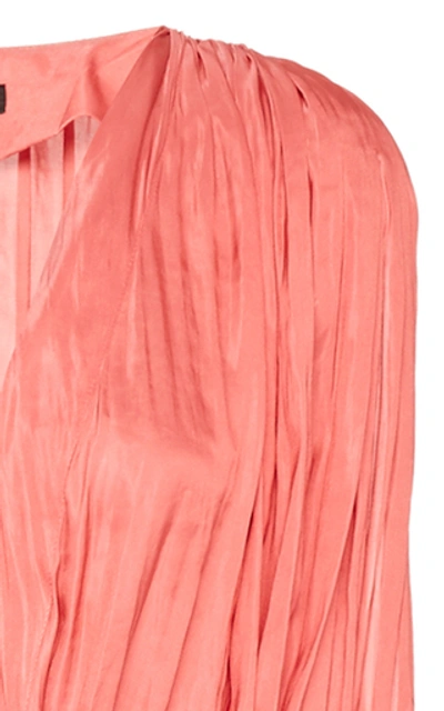 Shop Ann Demeulemeester Pleated V-neck Sateen Midi Dress In Pink