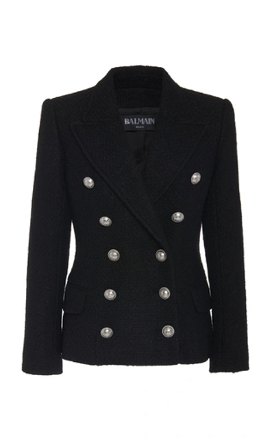 Shop Balmain Double-breasted Wool Coat In Black